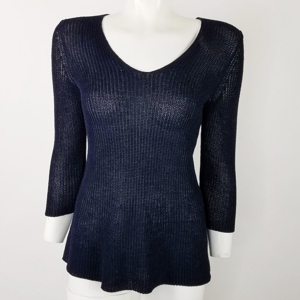 New Dark Talbots Navy Blue Mesh Knit Cotton Top